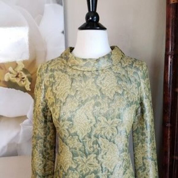 Vintage Devonshire ~ Metallic Gold Parsley Dress - Picture 3 of 5